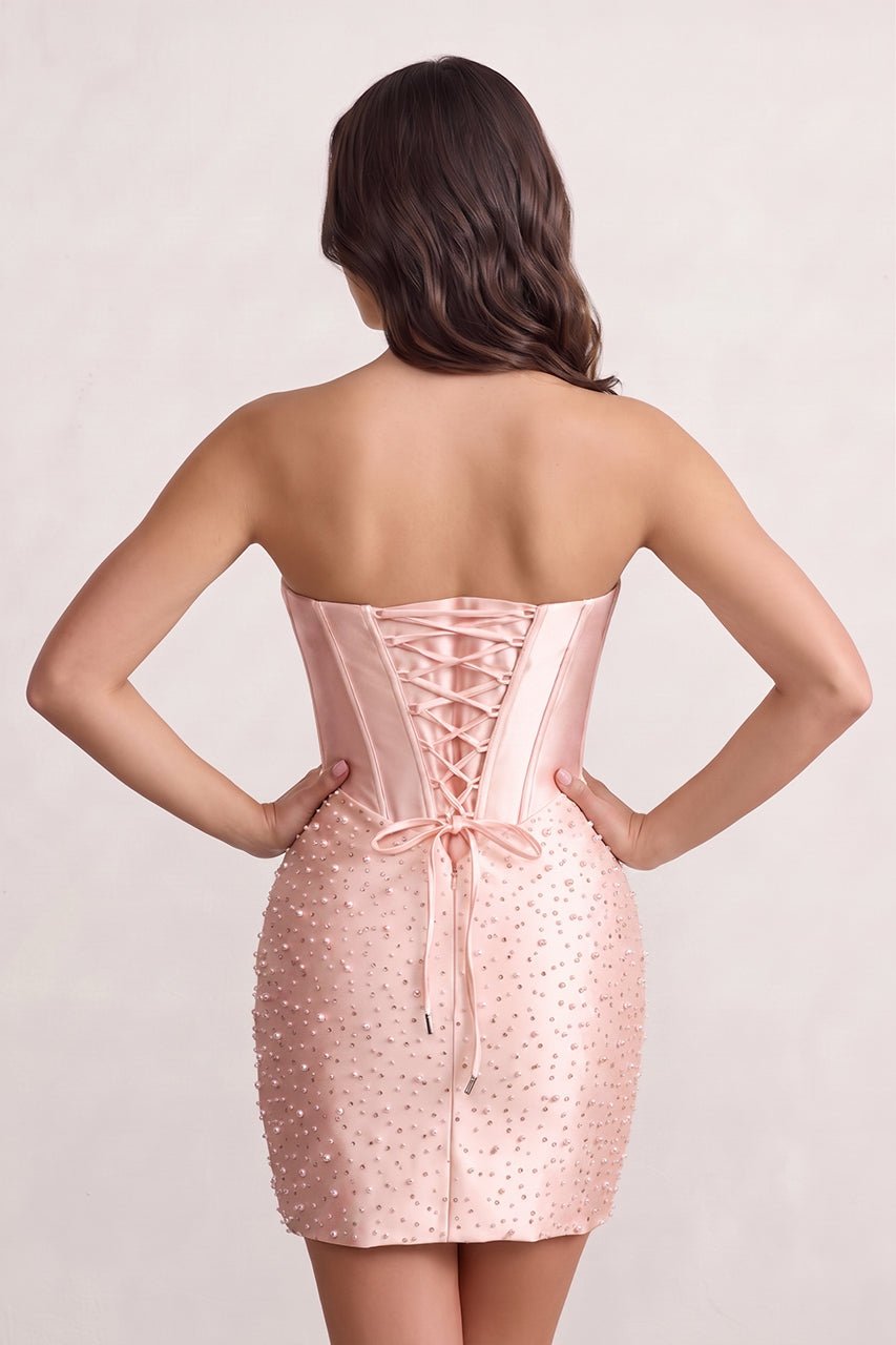 Yellow Sweetheart Sheath Satin Corset Homecoming Dress With Pearl