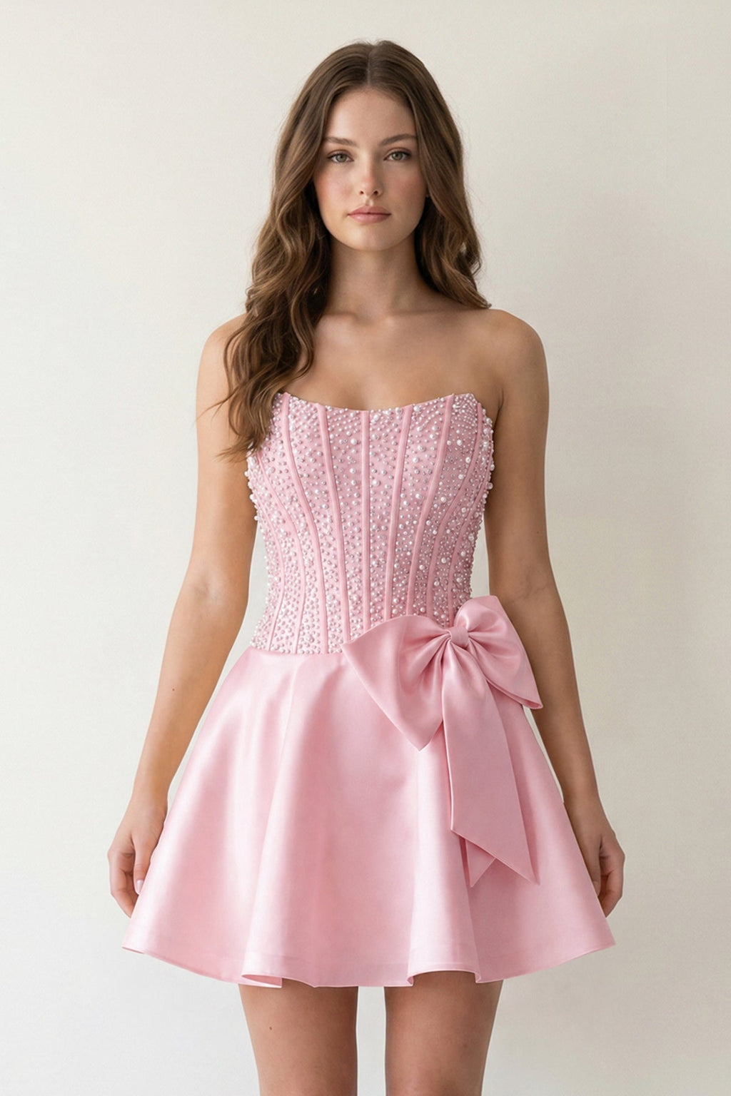 Black Sparkly Strapless A-Line Satin Corset Mini Homecoming Dress With Pearl