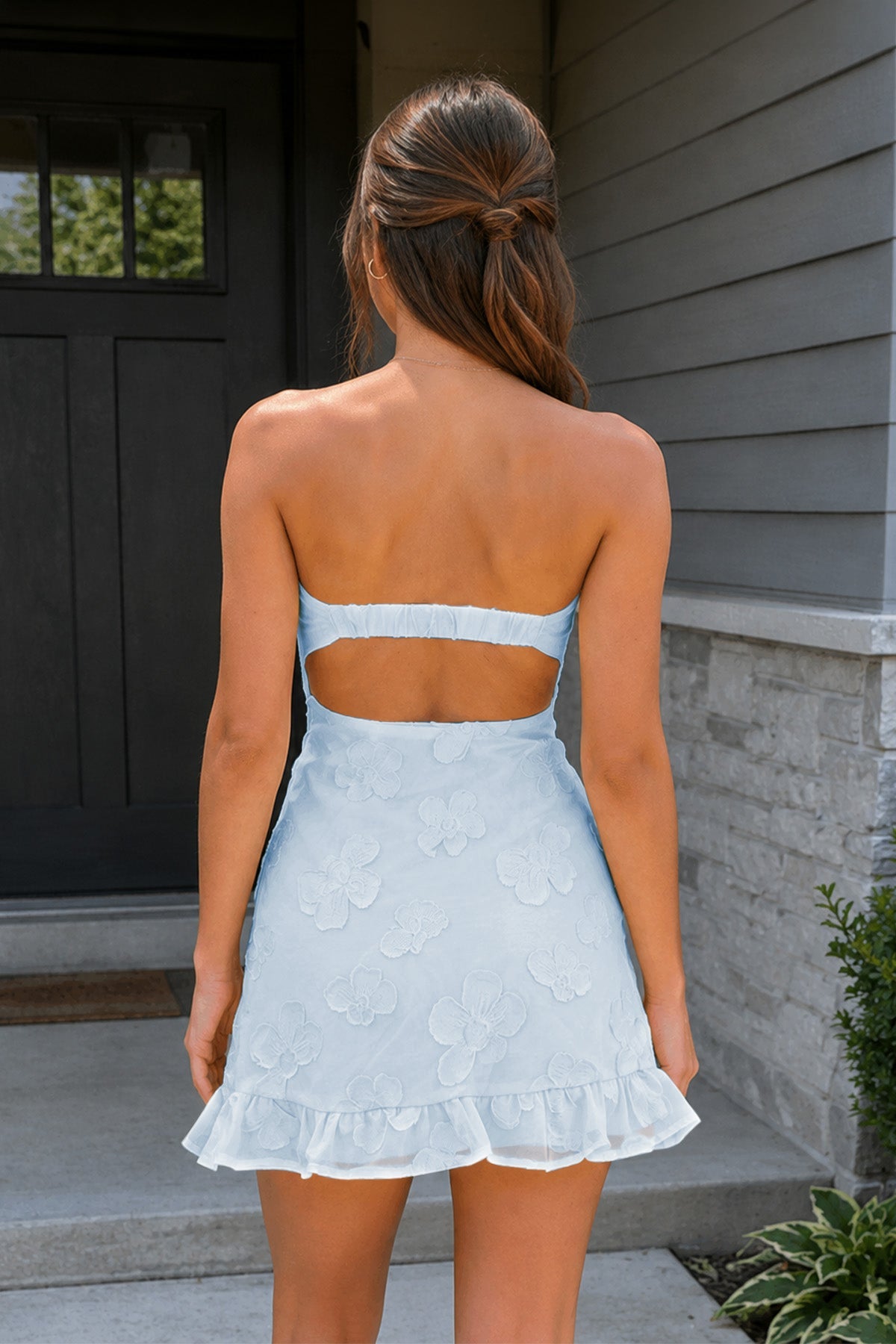 Yellow Sweetheart Embroidered Tulle Ruffled A-Line Homecoming Dress