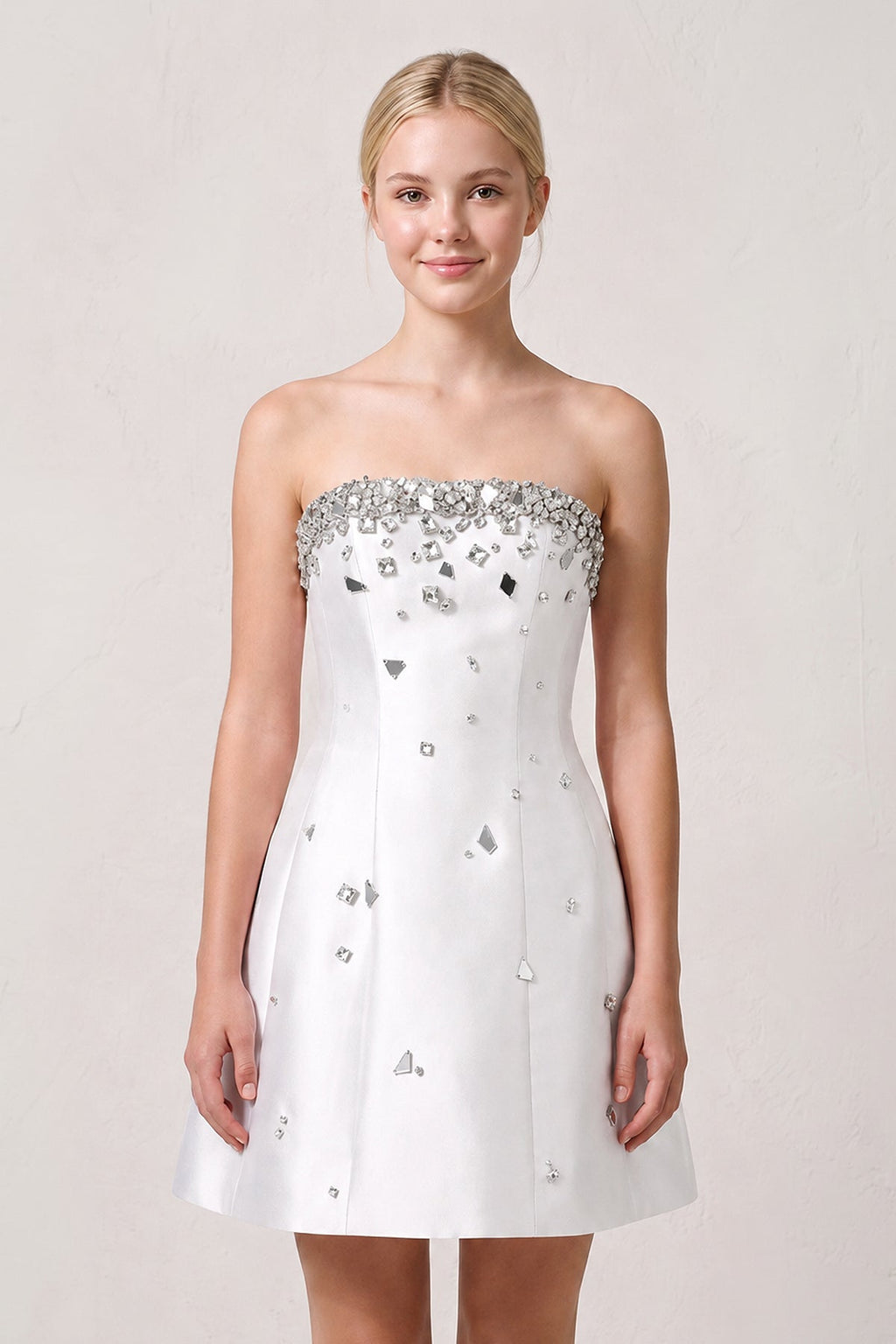 Candy Pink Rhinestones Satin Strapless A-Line Homecoming Dress