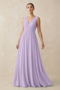 V-Neck Pleated A-Line Chiffon Bridesmaid Dress in Lavender