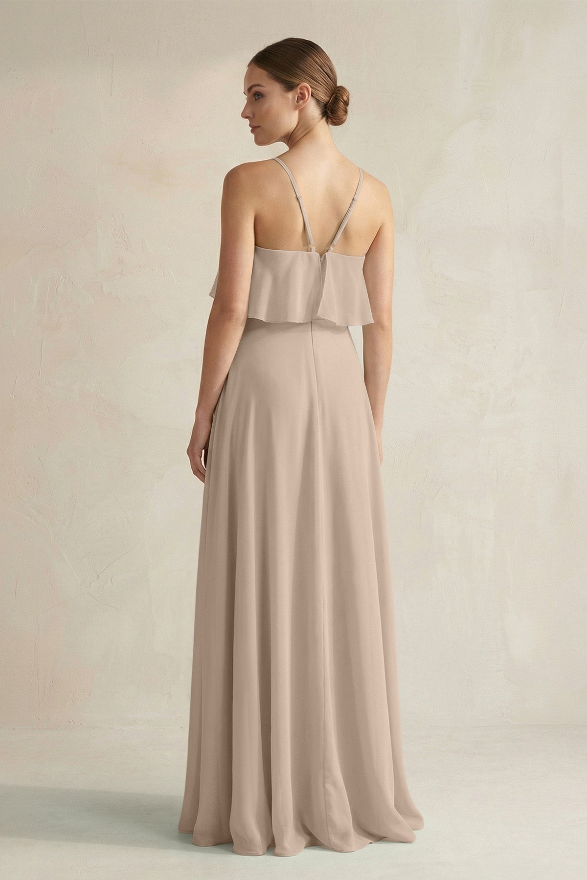 Halter Neck A-Line Chiffon Bridesmaid Dress with Keyhole in Almond
