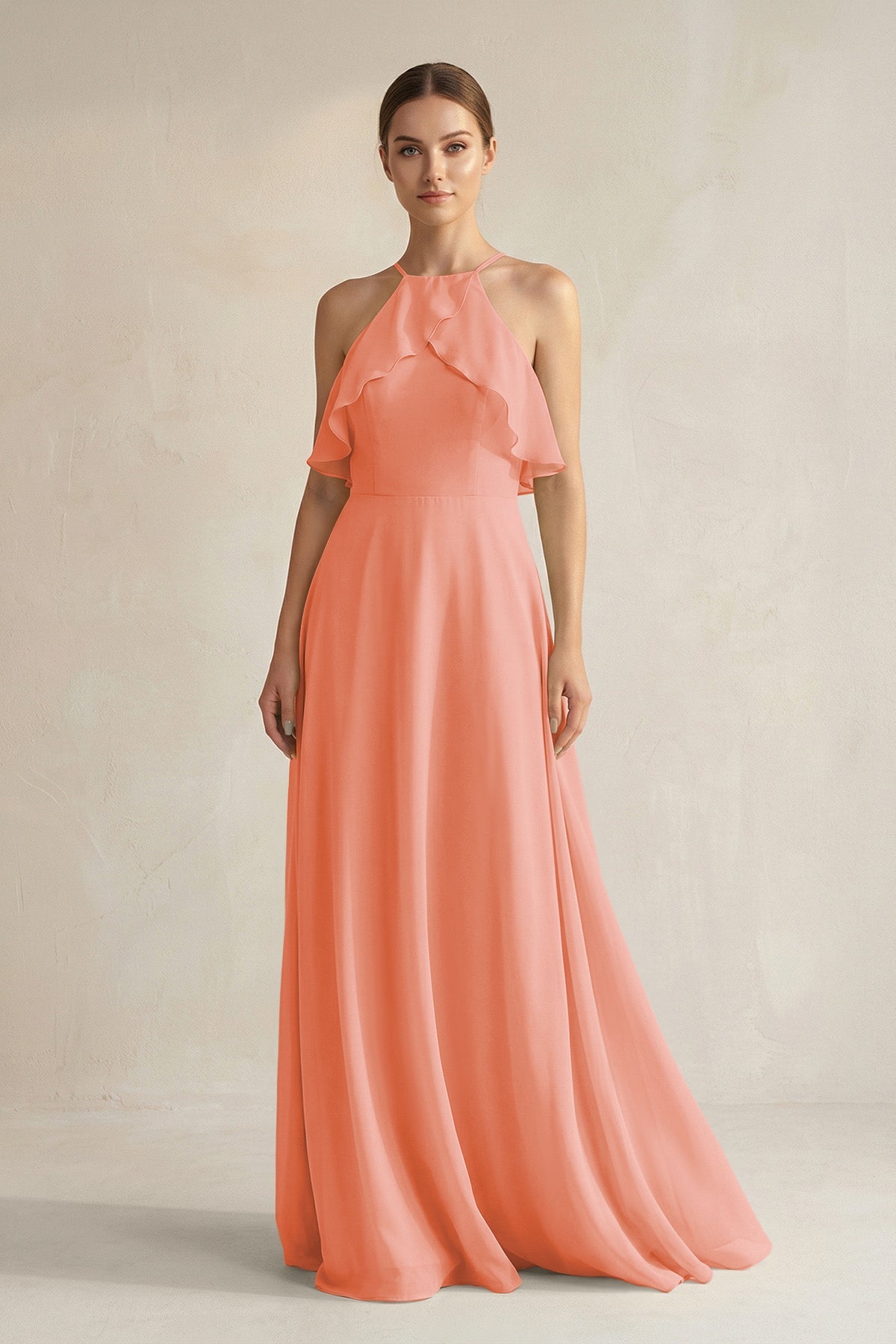 Halter Neck A-Line Chiffon Bridesmaid Dress with Keyhole in Rosette