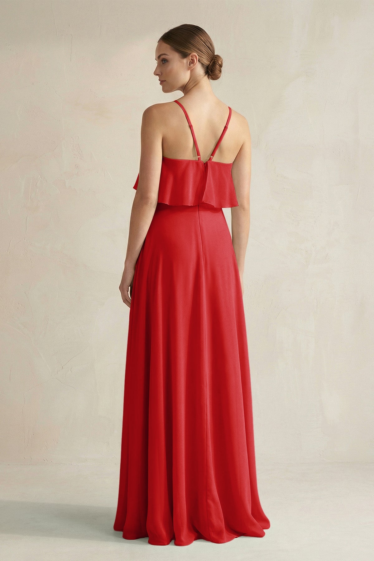 Halter Neck A-Line Chiffon Bridesmaid Dress with Keyhole in Ruby Red
