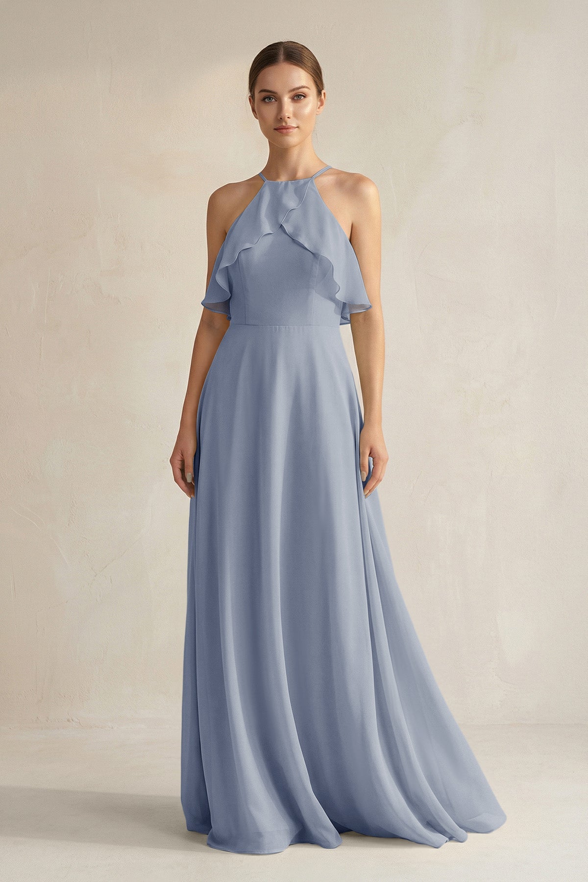 Halter Neck A-Line Chiffon Bridesmaid Dress with Keyhole in Twilight