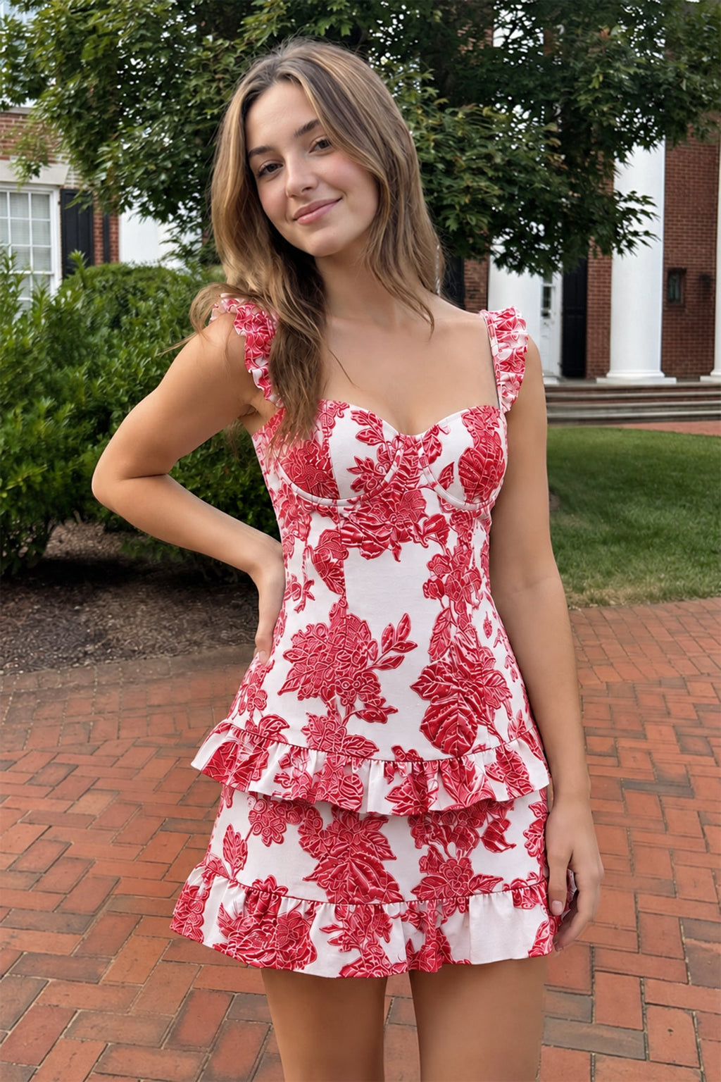 Blue Sweetheart A-Line Jacquard Homecoming Dress with Ruffles