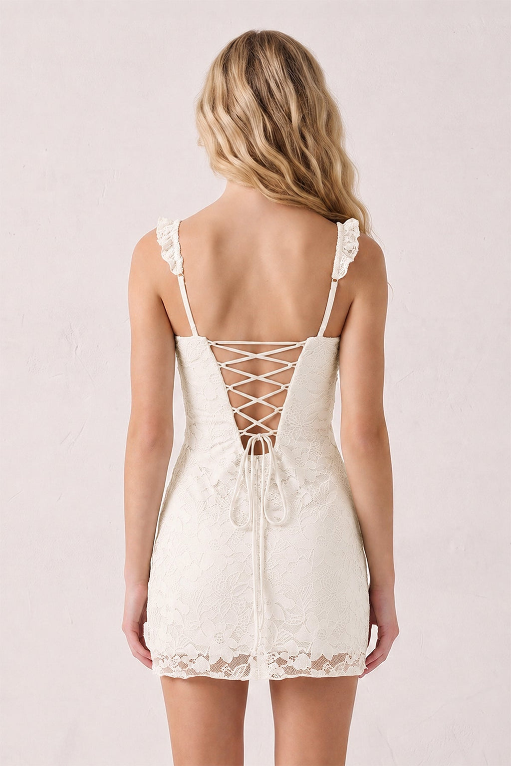 Yellow Sweetheart Lace Sheath Mini Homecoming Dress with Lace-Up Back