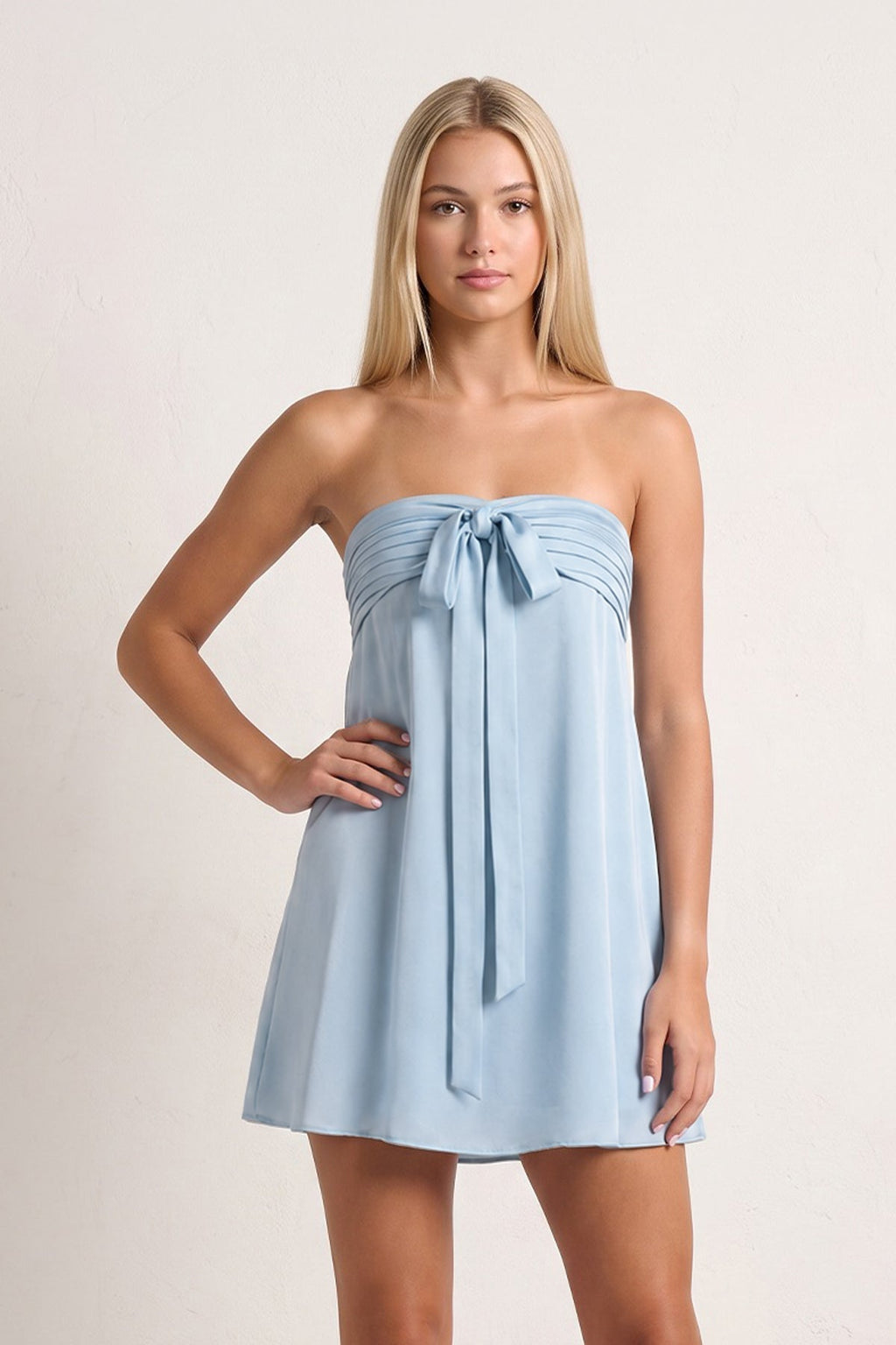 Sky Blue Strapless A-Line Satin Homecoming Dress with Ribbon