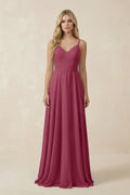 V-Neck A-Line Chiffon Bridesmaid Dress with Crisscross Back in Desert Rose