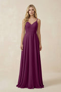 V-Neck A-Line Chiffon Bridesmaid Dress with Crisscross Back in Fig