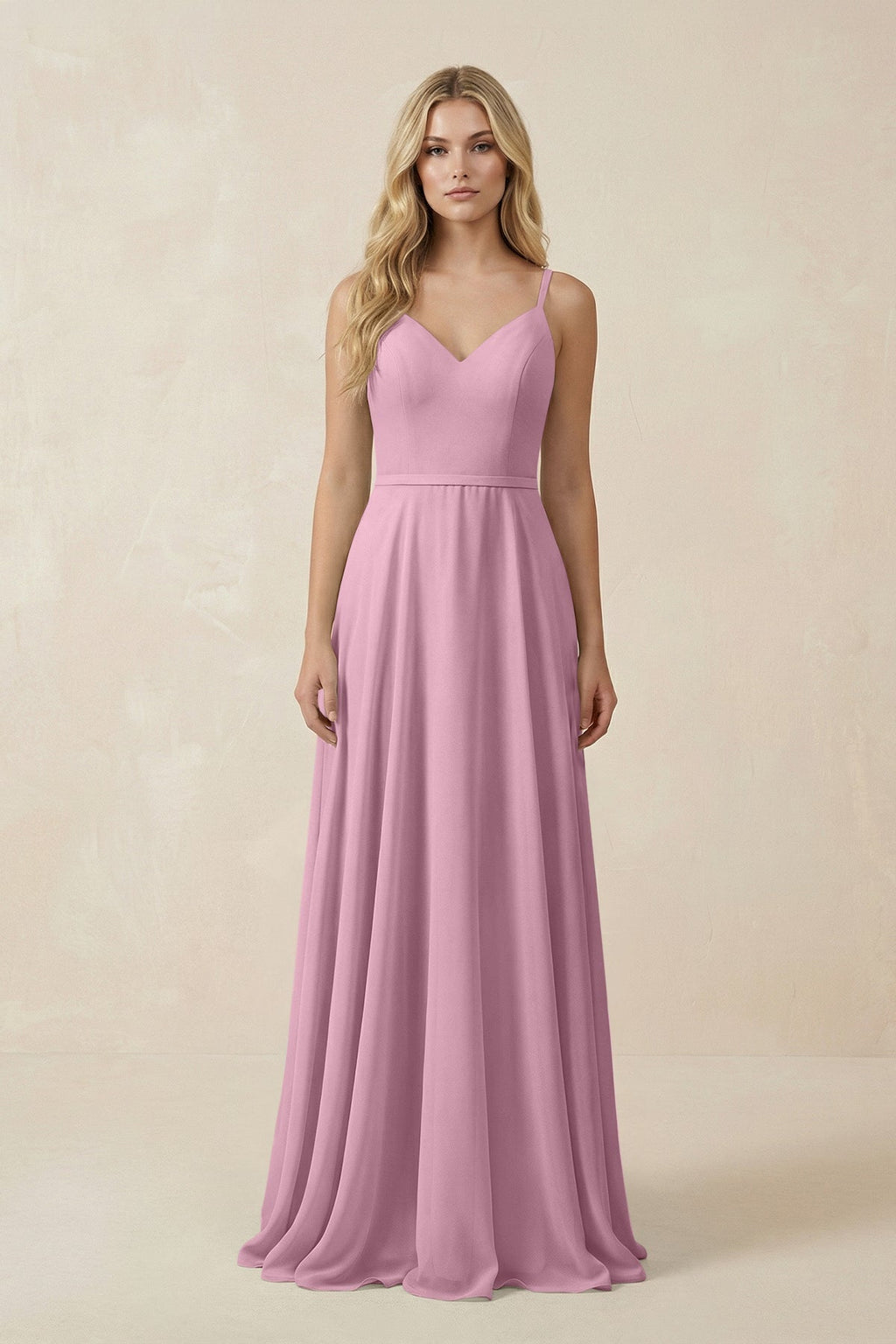 V-Neck A-Line Chiffon Bridesmaid Dress with Crisscross Back in Vintage Mauve