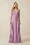V-Neck A-Line Chiffon Bridesmaid Dress with Crisscross Back in Wisteria