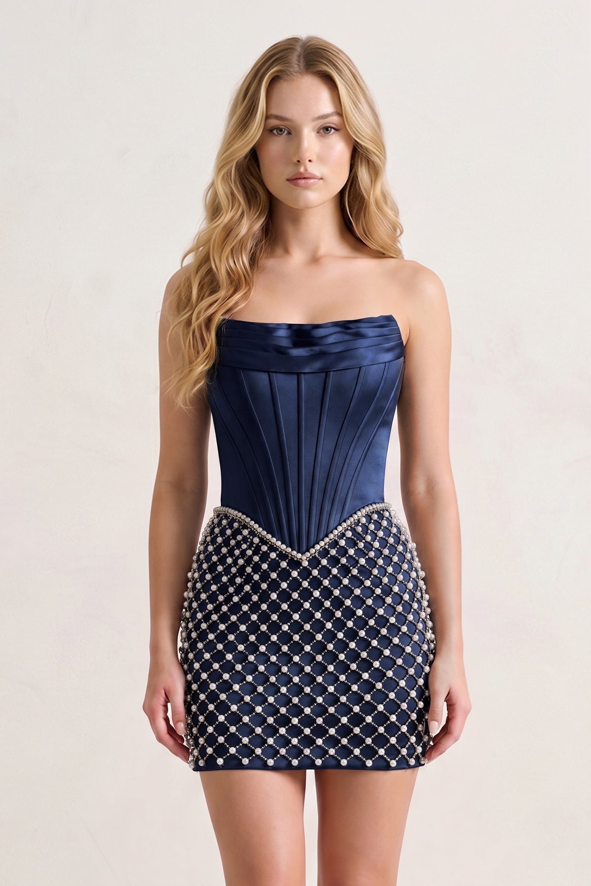 Yellow Corset Strapless Sheath Satin Homecoming Dress With Pearl
