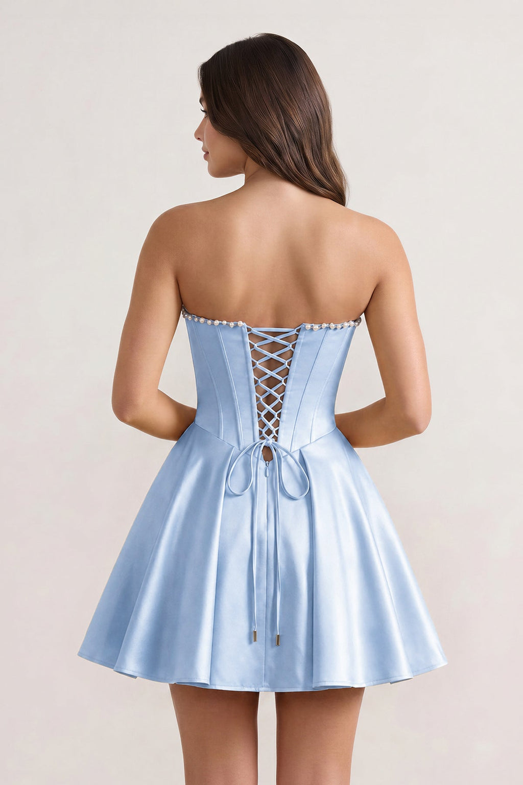 Yellow Strapless A-Line Satin Corset Homecoming Dress With Pearl